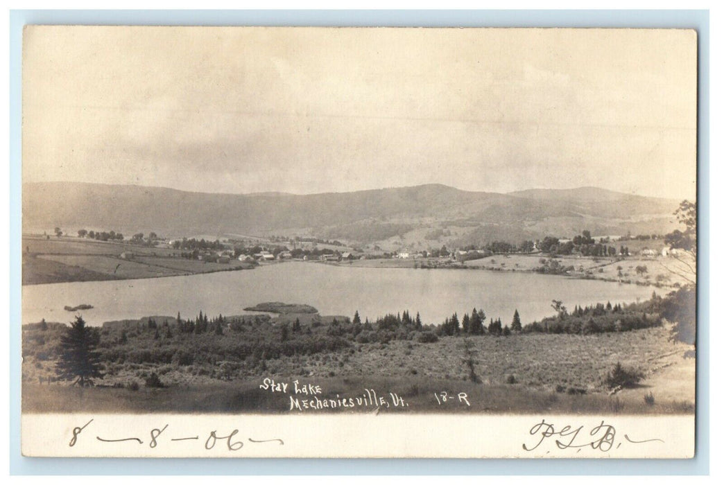 1906 Bird's Eye View Star Lake Mechaniesville Vermont VT RPPC Photo Postcard