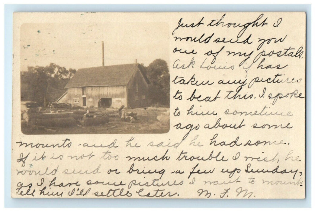 c1905 Barn Logging Cabin House Fairfield Vermont VT RPPC Photo Antique Postcard