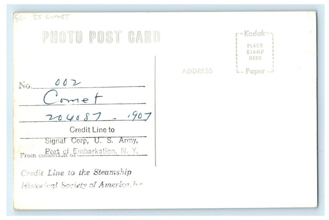 1907 S.S Comet Steamer Ship U.S Army Port Embarkation NY RPPC Photo Postcard