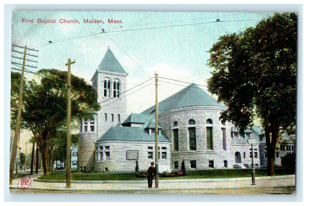 c1910 First Baptist Church Malden Massachusetts MA Antique Postcard