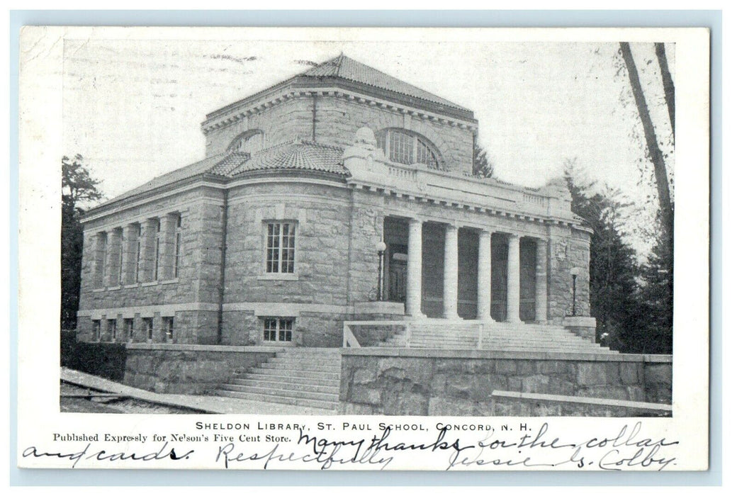 1905 Sheldon Library St. Paul School Concord New Hampshire NH Antique Postcard