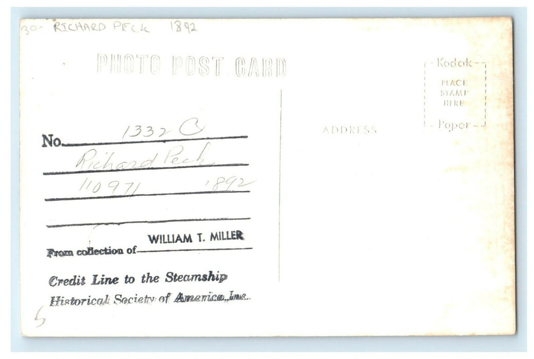 1892 Richard Peck Steamer Ship RPPC Photo Antique Postcard