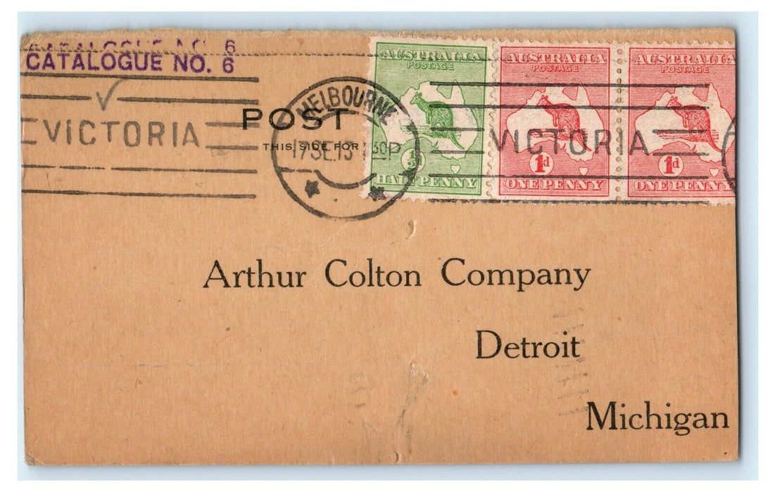 1913 Australia Melbourne Detroit Michigan Company Catalog Advertising Postcard