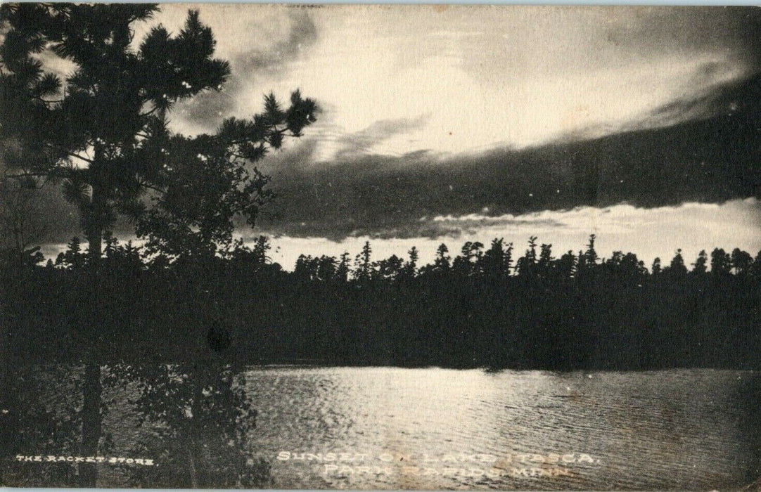 1916 Sunset on Lake Itasca Park Rapids Minnesota MN RPPC Photo Antique Postcard