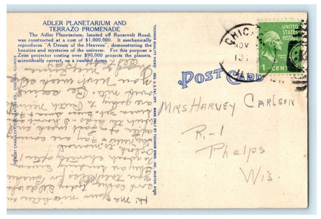 c1940's Adler Planetarium And Terrazo Premonade Chicago Illinois IL Postcard