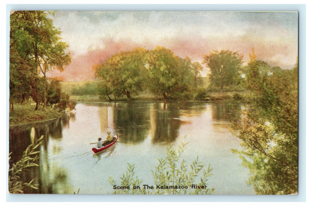 1909 Scene on Kalamazoo River Allegan Michigan MI Posted Antique Postcard