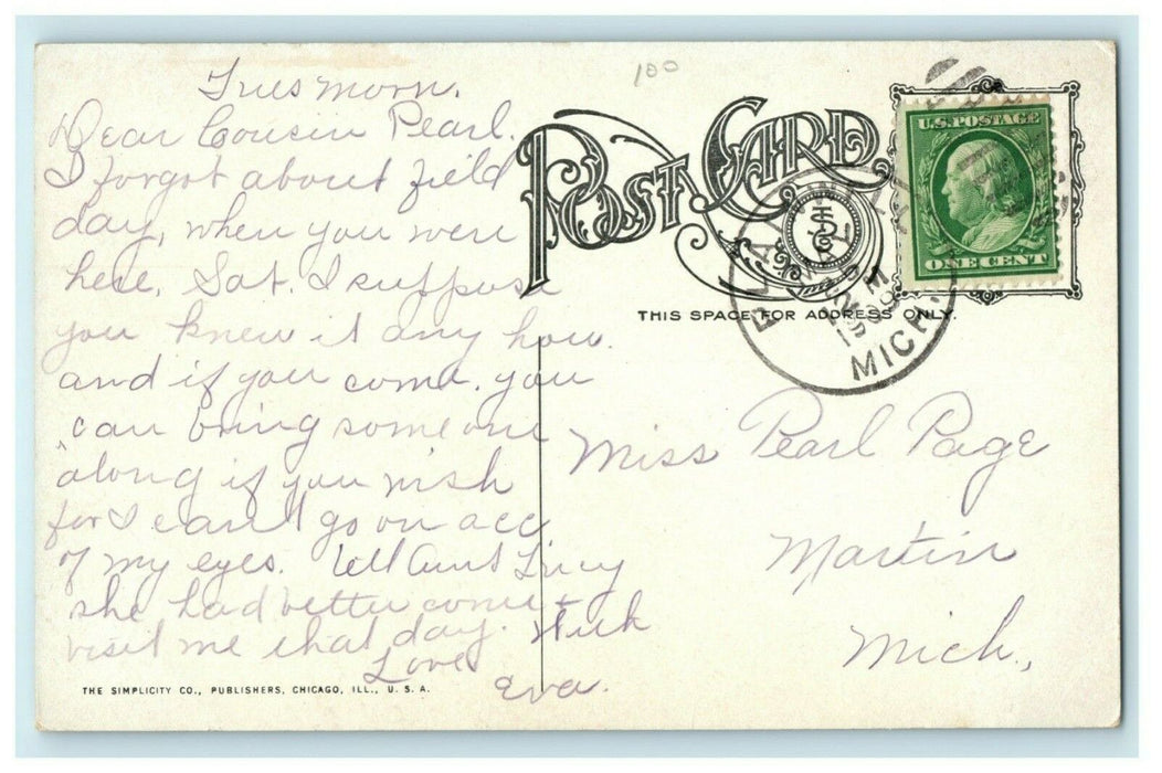 1909 Scene on Kalamazoo River Allegan Michigan MI Posted Antique Postcard