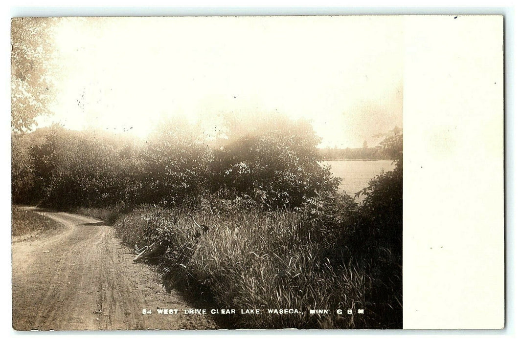 West Drive Clear Lake Waseca Minnesota RPPC Postcard Vintage Antique