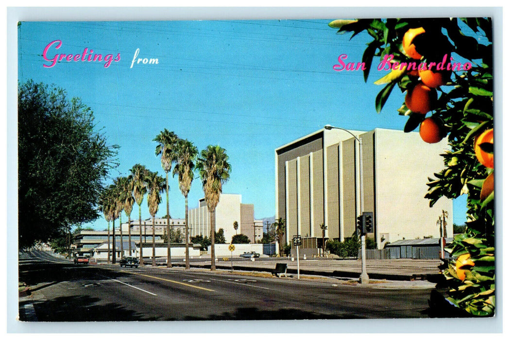 c1950s Court House and Civic Home, Greetings from San Bernardino CA Postcard