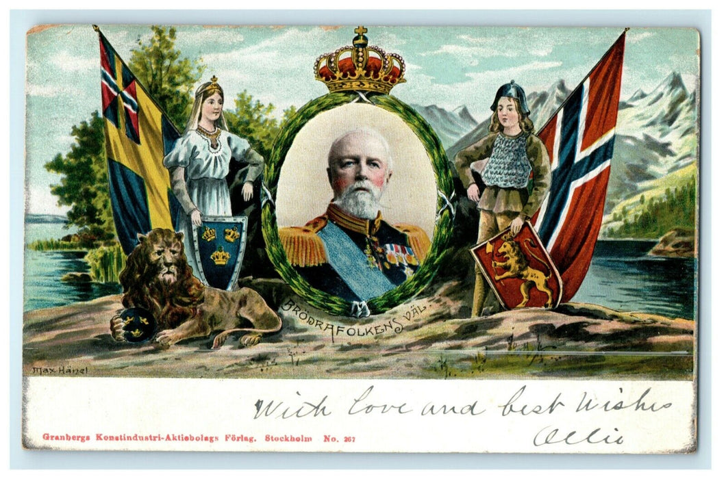 1905 Sweden Royalty Brodrafolkens Val Tottenville New York NY Postcard
