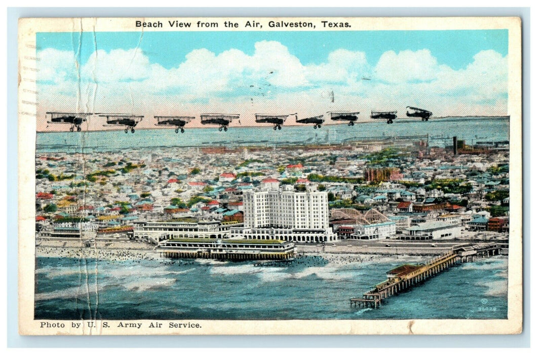 1934 Aerial of Beach Galveston Texas TX Airplanes US Army Air Service Postcard