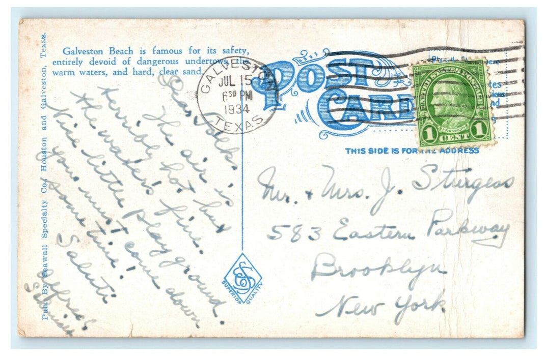 1934 Aerial of Beach Galveston Texas TX Airplanes US Army Air Service Postcard