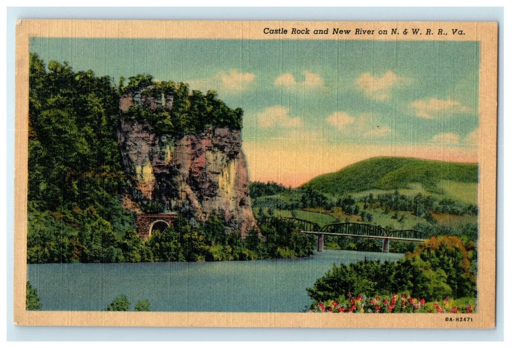 View Of Castle Rock And New River On N. & W. R. R. Virginia VA Vintage Postcard