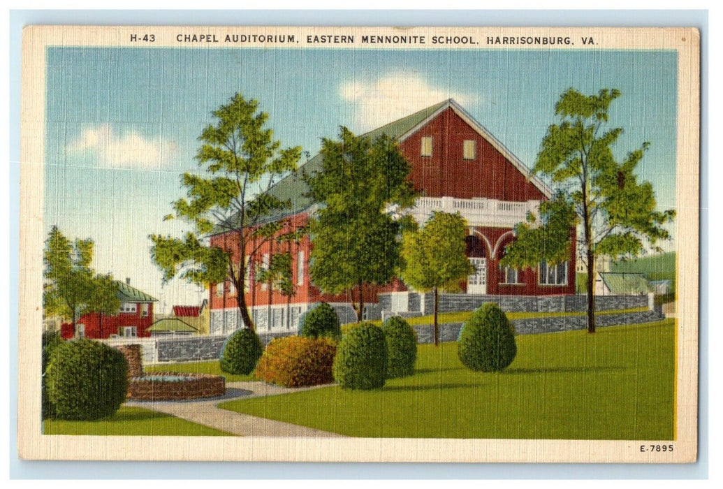 1955 Chapel Auditorium Eastern Mennonite School Harrisonburg VA Postcard