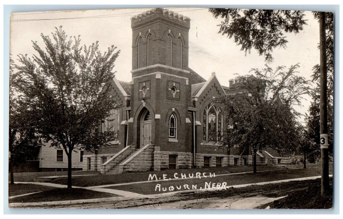 1924 Methodist Church Auburn Bell Tower Nebraska NE RPPC Posted Photo Postcard