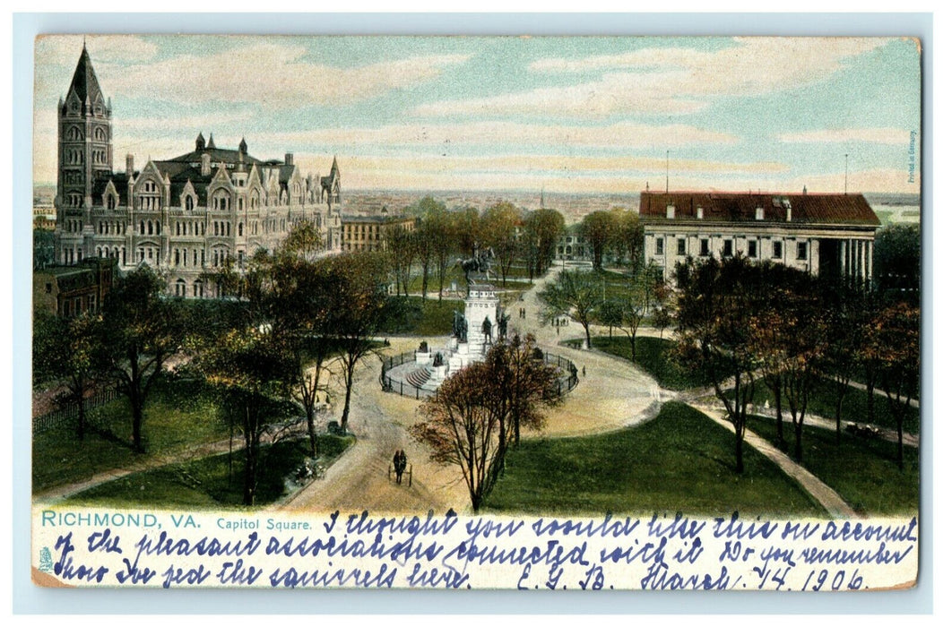 1906 Capitol Square Richmond Virginia VA Tuck Posted Antique Postcard