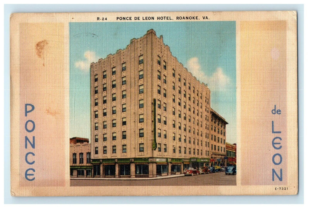 1942 Ponce De Leon Hotel Building Roanoke Virginia VA Posted Vintage Postcard