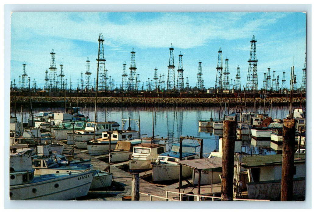 c1960s Oil Wells and Boat Landing Terminal Island San Pedro CA Postcard