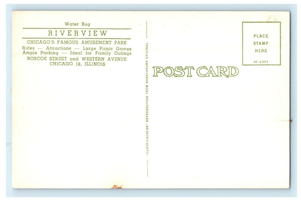 Water Bug River View Chicago's Famous Amusement Park Illinois IL Postcard