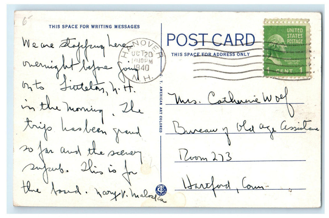 1940 Amos Tuck School View Dartmouth College New Hampshire NH Postcard