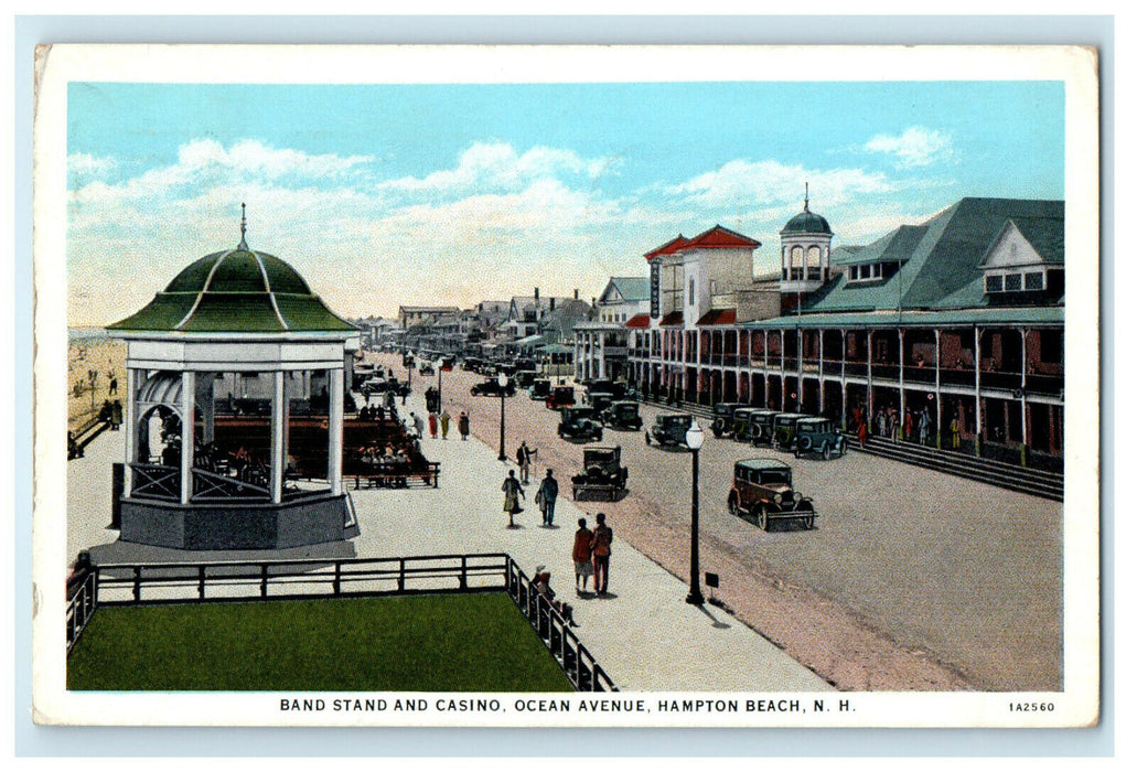 1935 Band Stand and Casino, Ocean Avenue, New Hampshire NH Cancel Postcard