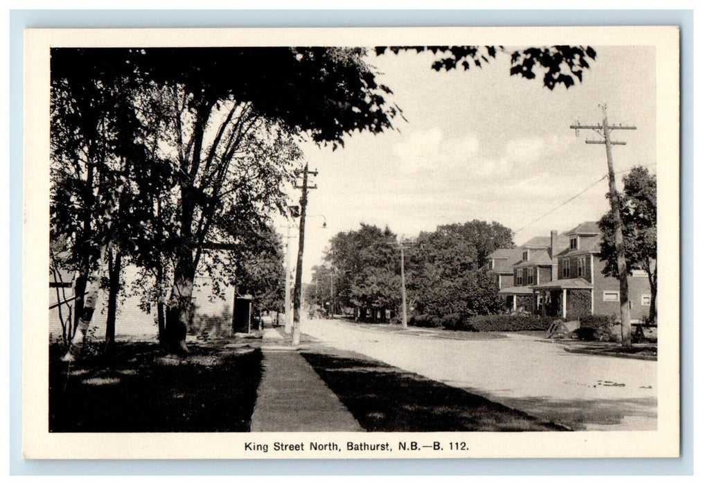 c1940s King Street North, Bathurst, New Brunswick Canada Unposted Postcard