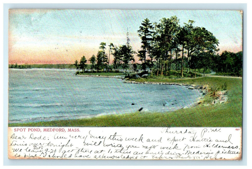 1908 Spot Pond, Medford Massachusetts MA Antique Medford Station Cancel Postcard