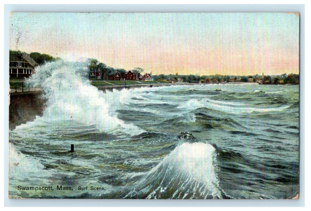1908 Surf Scene Swampscott, Massachusetts MA Antique Posted Postcard
