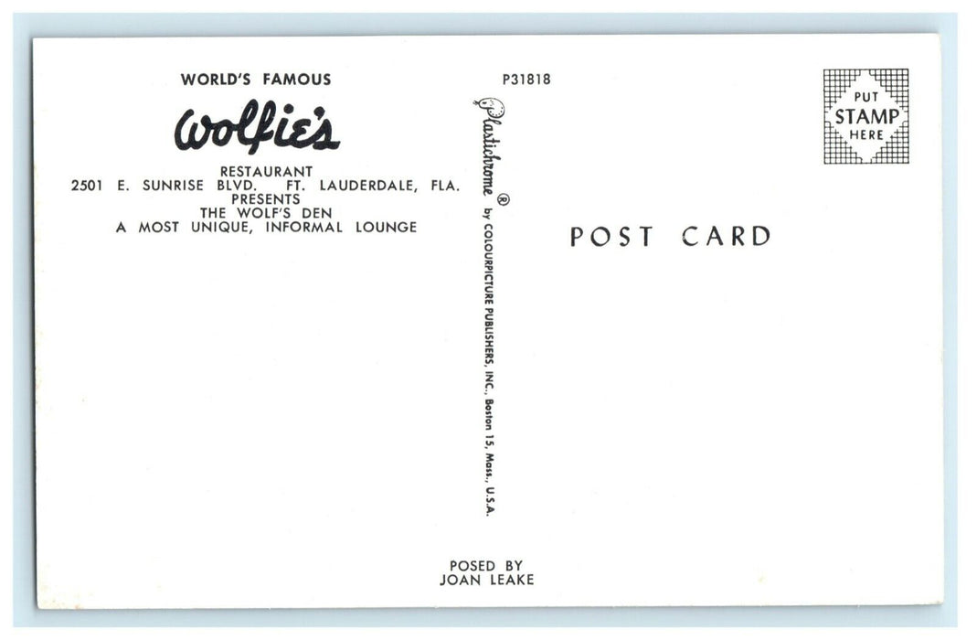 c1950's Wolfie's Wolf's Den Restaurant Ft. Lauderdale Florida FL Postcard