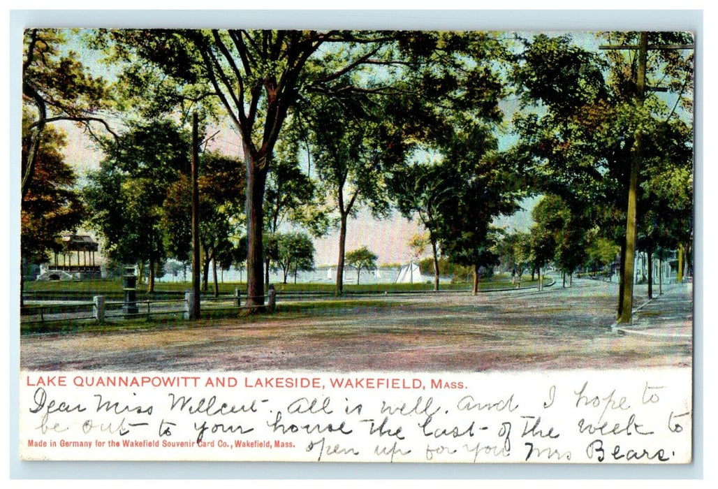 1907 Lake Quannapowitt And Lakeside Wakefield Massachusetts MA Antique Postcard
