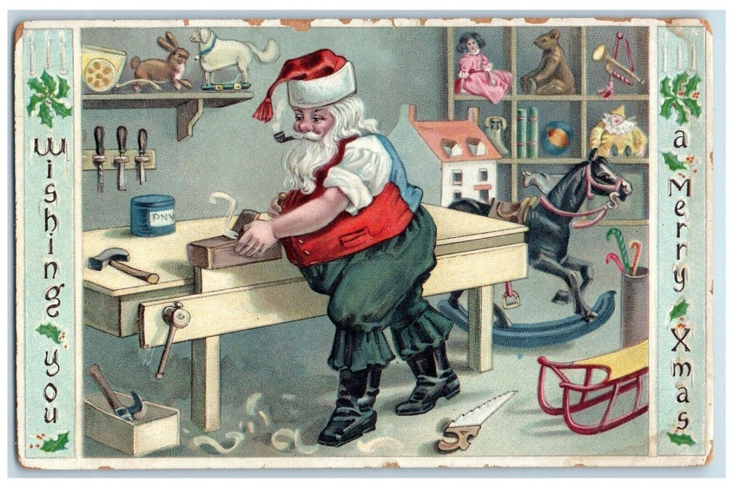1909 Christmas Santas Workshop Rocking Horse Orofino Idaho ID Embossed Postcard