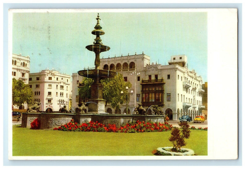1968 Lima Peru Brazil Fountain Statue Christ Night Club Vintage Postcard