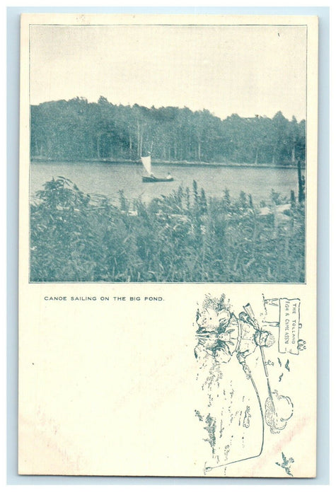 1906 Canoe Sailing on Big Pond, Tolland, Massachusetts MA Antique Postcard