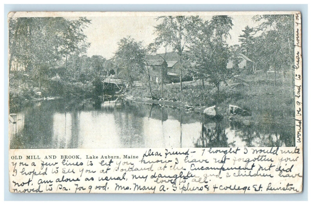 1906 View Of Old Mill And Brook Lake Auburn Maine ME Posted Antique Postcard