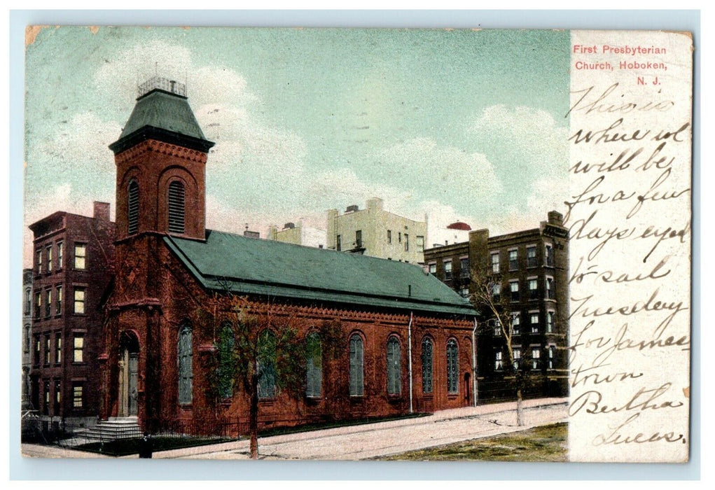 1907 First Presbyterian Church Hoboken New Jersey NJ Posted Antique Postcard