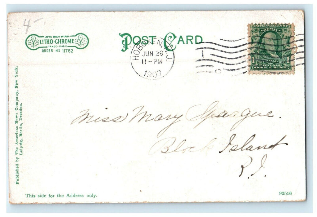 1907 First Presbyterian Church Hoboken New Jersey NJ Posted Antique Postcard