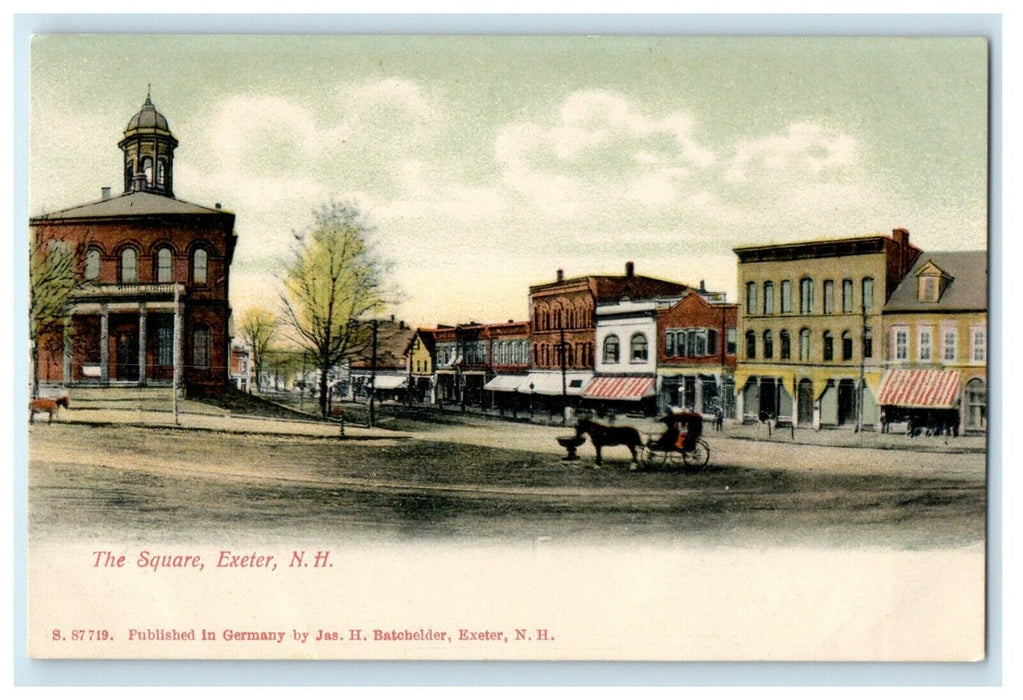 c1905 A View Of The Square Horse Buggy Exeter New Hampshire NH Antique Postcard