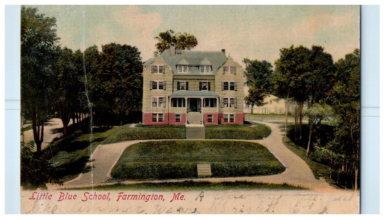 1908 A View Of Little Blue School Building Farmington Maine ME Antique Postcard