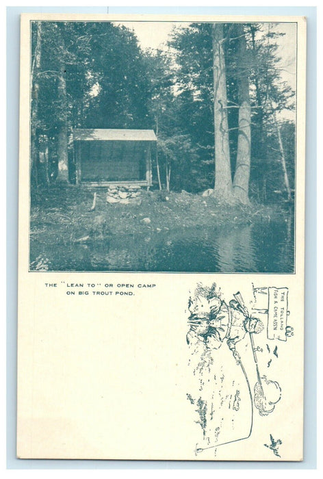 1906 Lean to Open Camp on Big Trout Pond, Tolland, Massachusetts MA Postcard