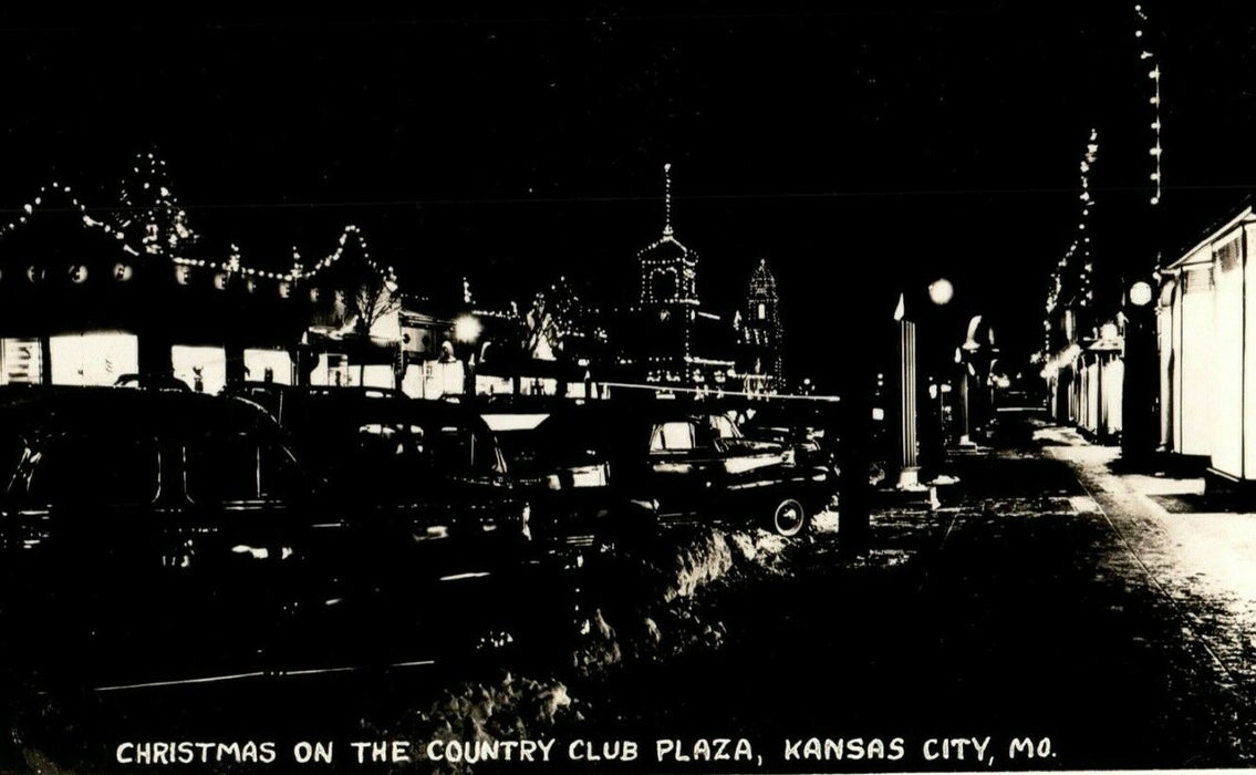 c1940's Christmas Country Club Plaza Kansas City Missouri MO RPPC Photo Postcard