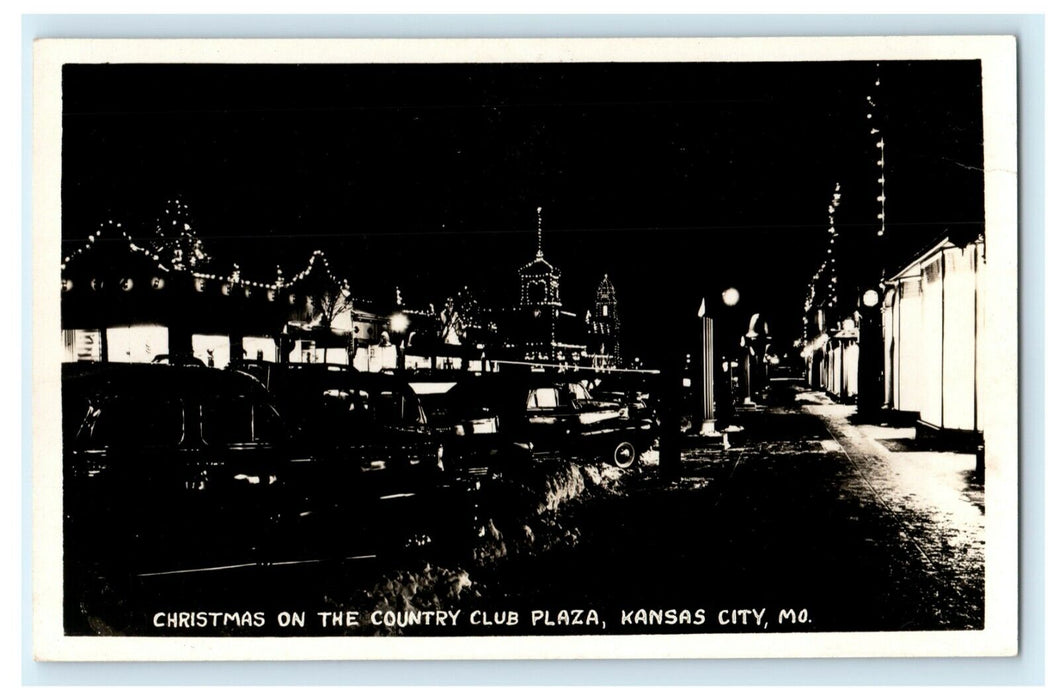 c1940's Christmas Country Club Plaza Kansas City Missouri MO RPPC Photo Postcard