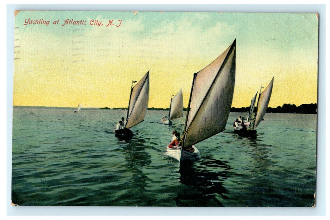 Yachting at Atlantic City NJ New Jersey Boats Ocean 1909 Old Vintage Postcard