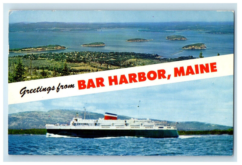 1959 Greetings From Bar Harbor Maine ME, Porcupine Island And Bluenose Postcard