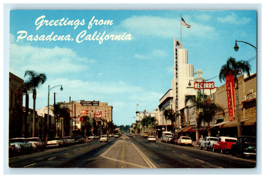 c1950s Colorado Boulevard, Greetings from Pasadena California CA Postcard