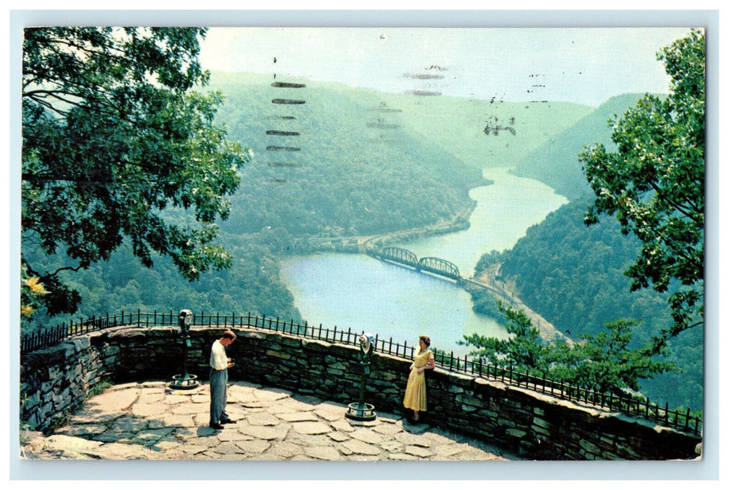 1958 View From Overlook, Hawks Nest State Park, Ansted West Virginia WV Postcard