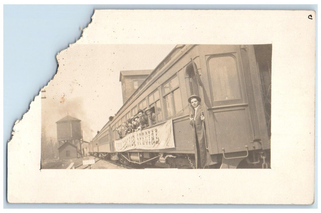 c1910's Railroad Train Depot Men Ripon College Special RPPC Photo Postcard