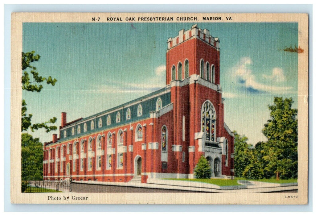 1942 Royal Oak Presbyterian Church Marion Virginia VA Vintage Postcard