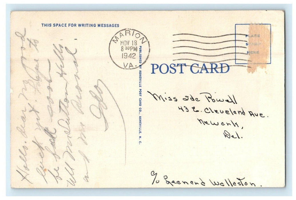 1942 Royal Oak Presbyterian Church Marion Virginia VA Vintage Postcard