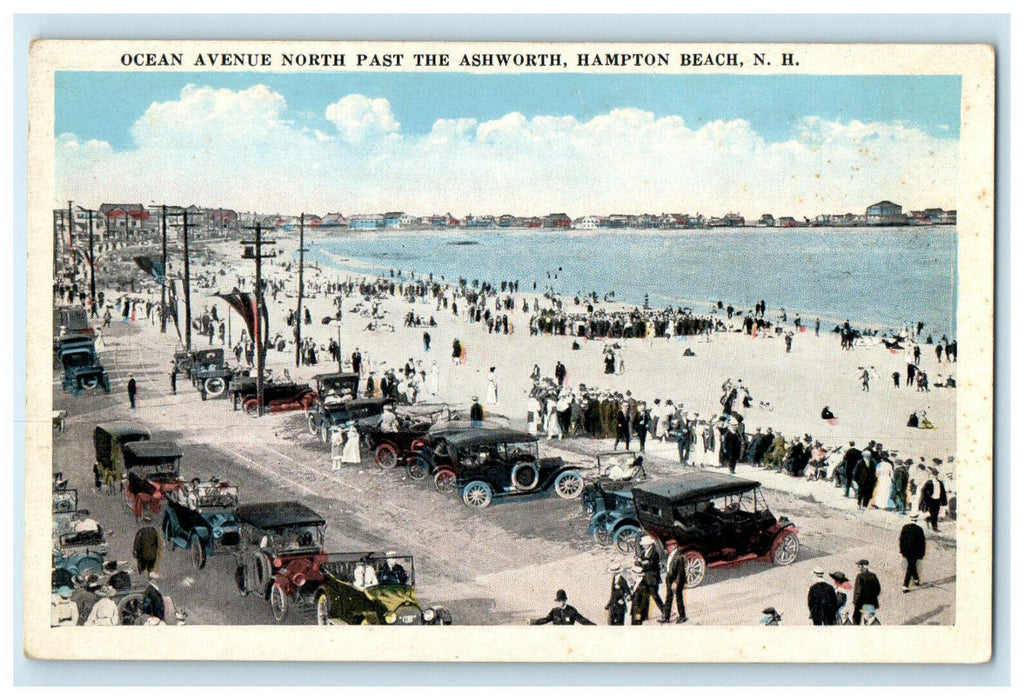 c1920s Ocean Avenue Past The Ashworth, Hampton Beach New Hampshire NH Postcard