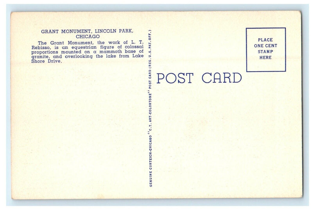 c1930's Grant Monument Lincoln Park Chicago Illinois IL Vintage Postcard